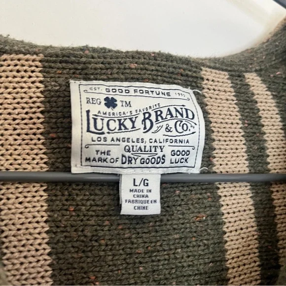 Lucky Brand Green Striped Textured Weave Baja Hooded Relaxed Beach Sweater - Picture 7 of 8